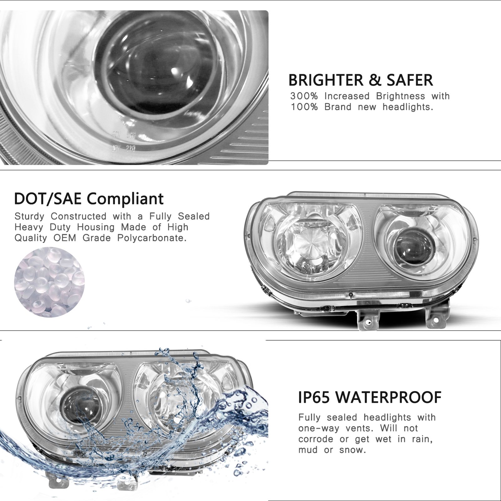 Buy 2008-2014 Dodge Challenger Headlight HID Projector Chrome Pair Headlamps L+R - Image 5