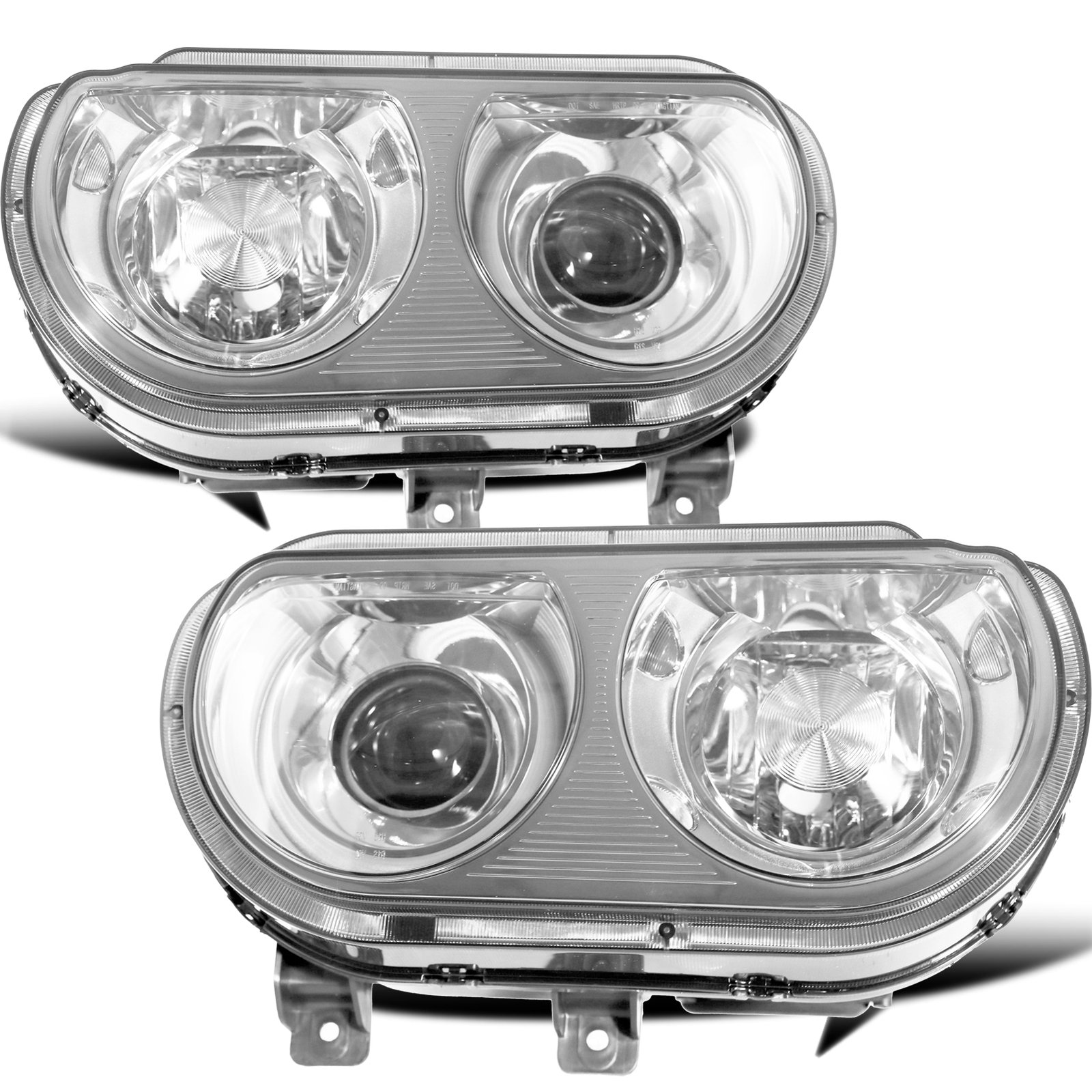 Buy 2008-2014 Dodge Challenger Headlight HID Projector Chrome Pair Headlamps L+R